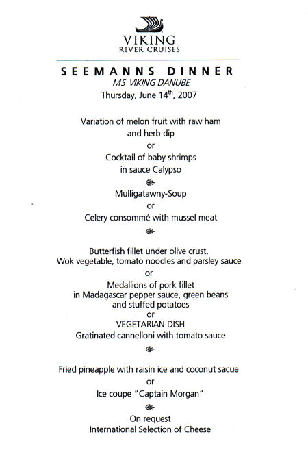 dinner menu